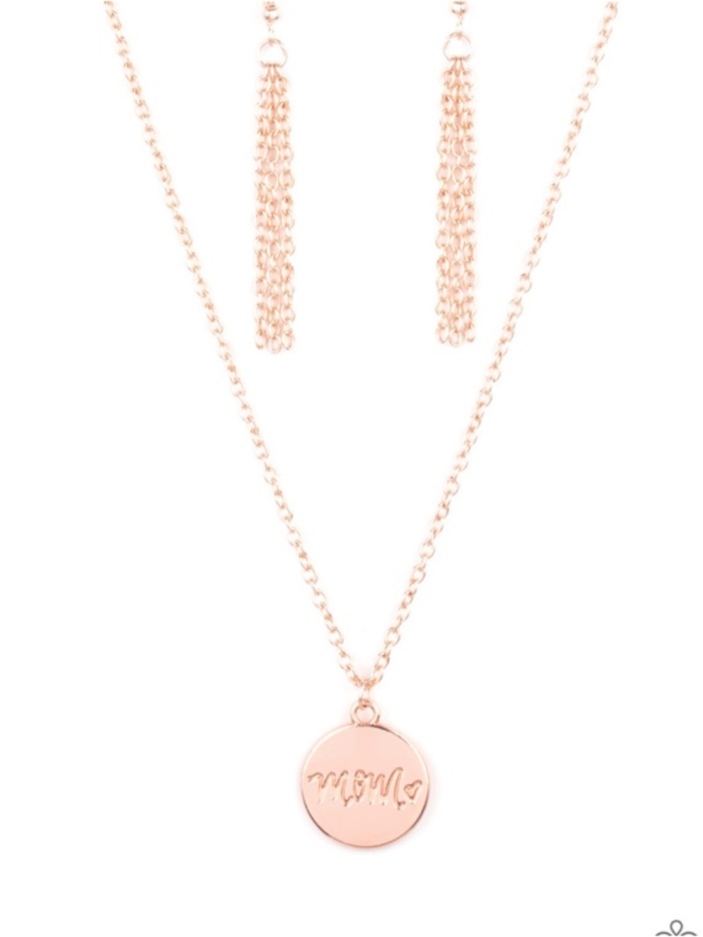 Rose Gold "Mom" Pendant Necklace and Earrings Set